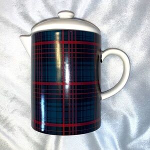 Hearth & hand magnolia stoneware plaid tartan coffee tea pot cream lid christmas